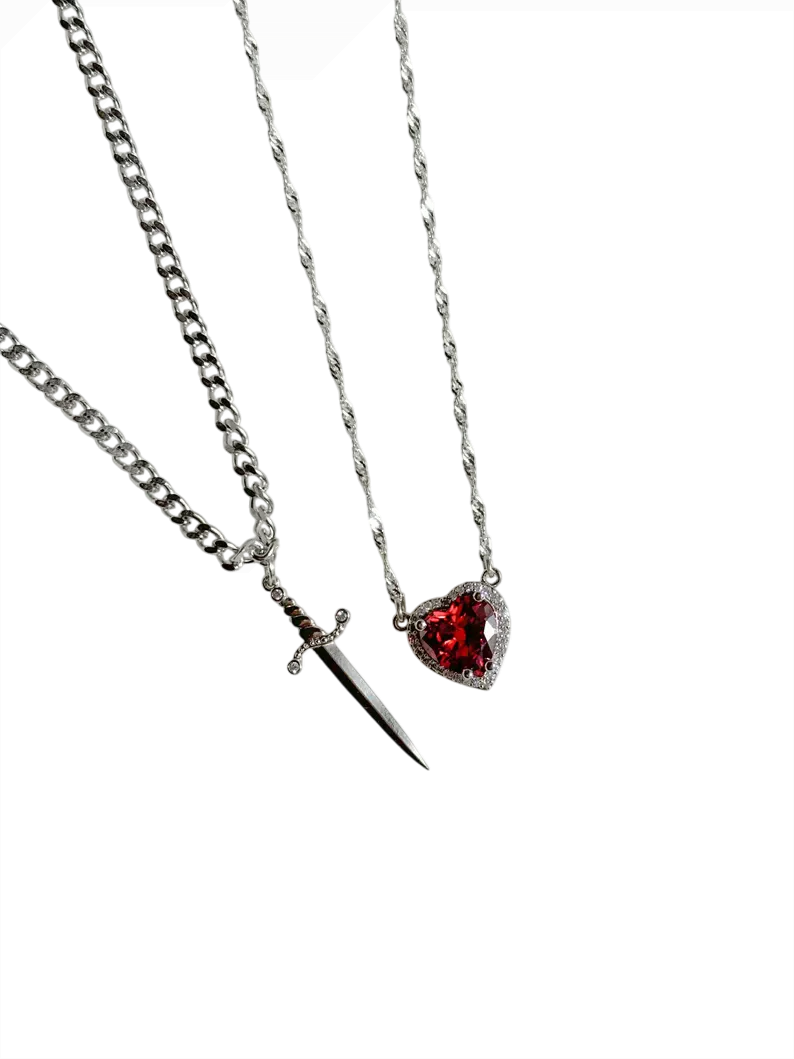 Heart & Sword Necklace Set