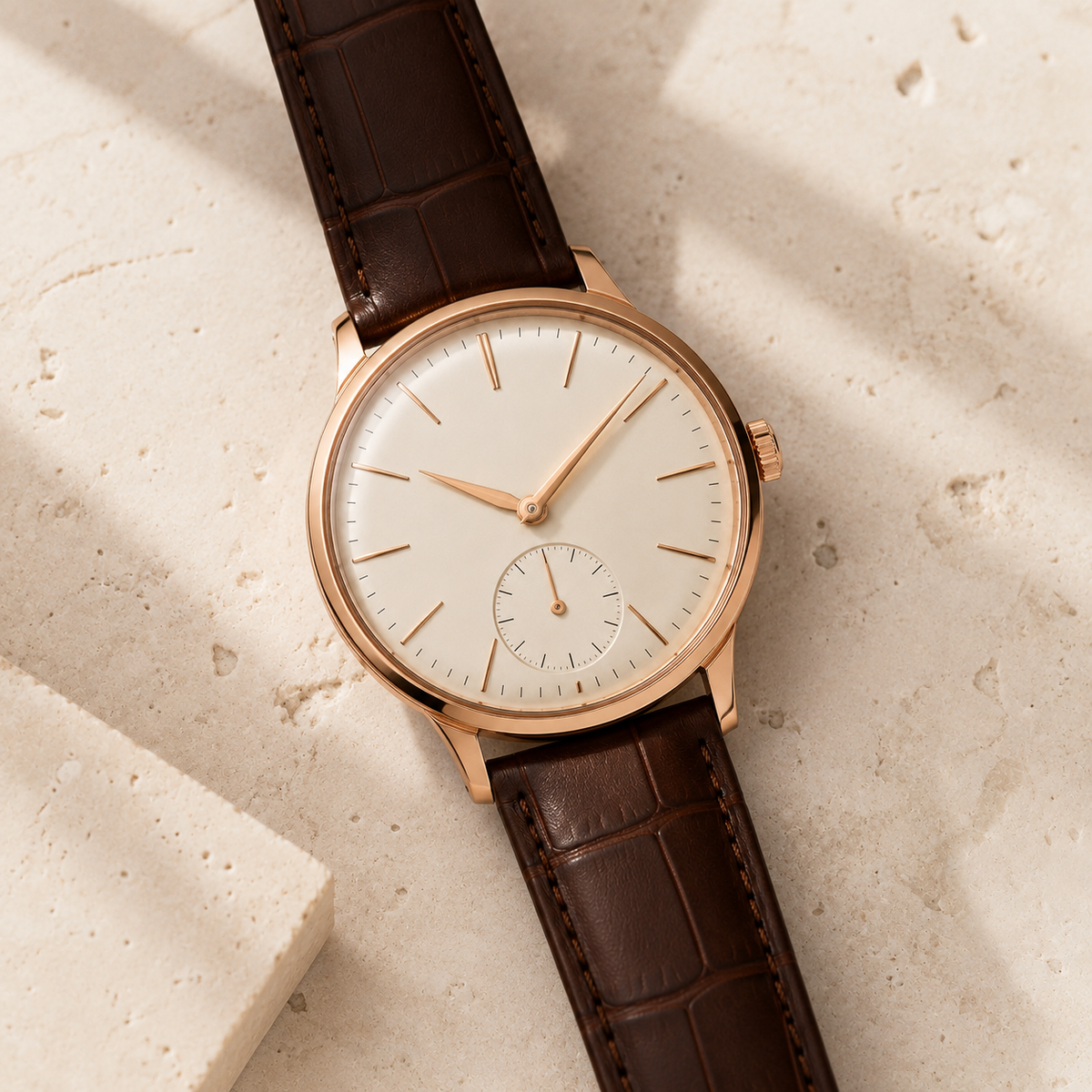 Cream Gold Statement Dial Watch
