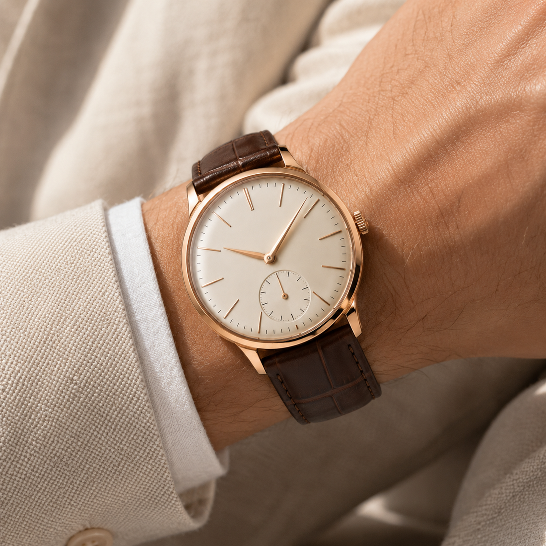 Cream Gold Statement Dial Watch