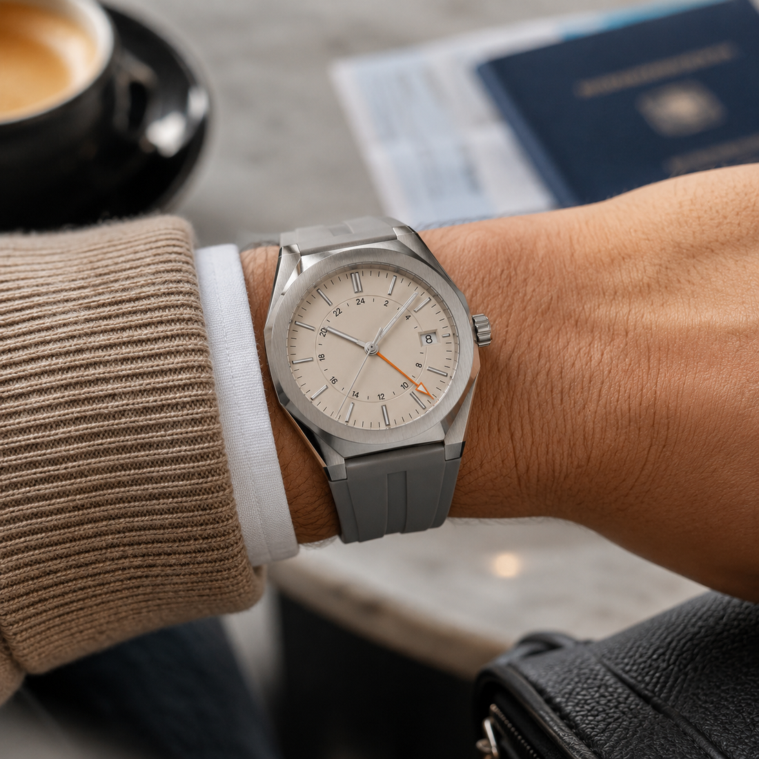 Cream Silver Minimal Watch